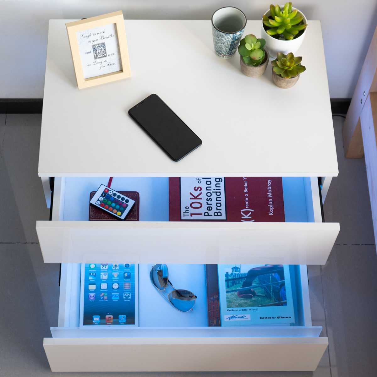 LED Light Nightstand Bedside Table with 2 Drawers