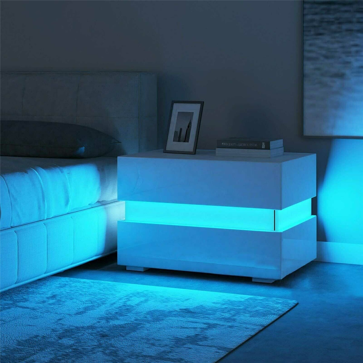 LED Light Nightstand Bedside Table with 2 Drawers